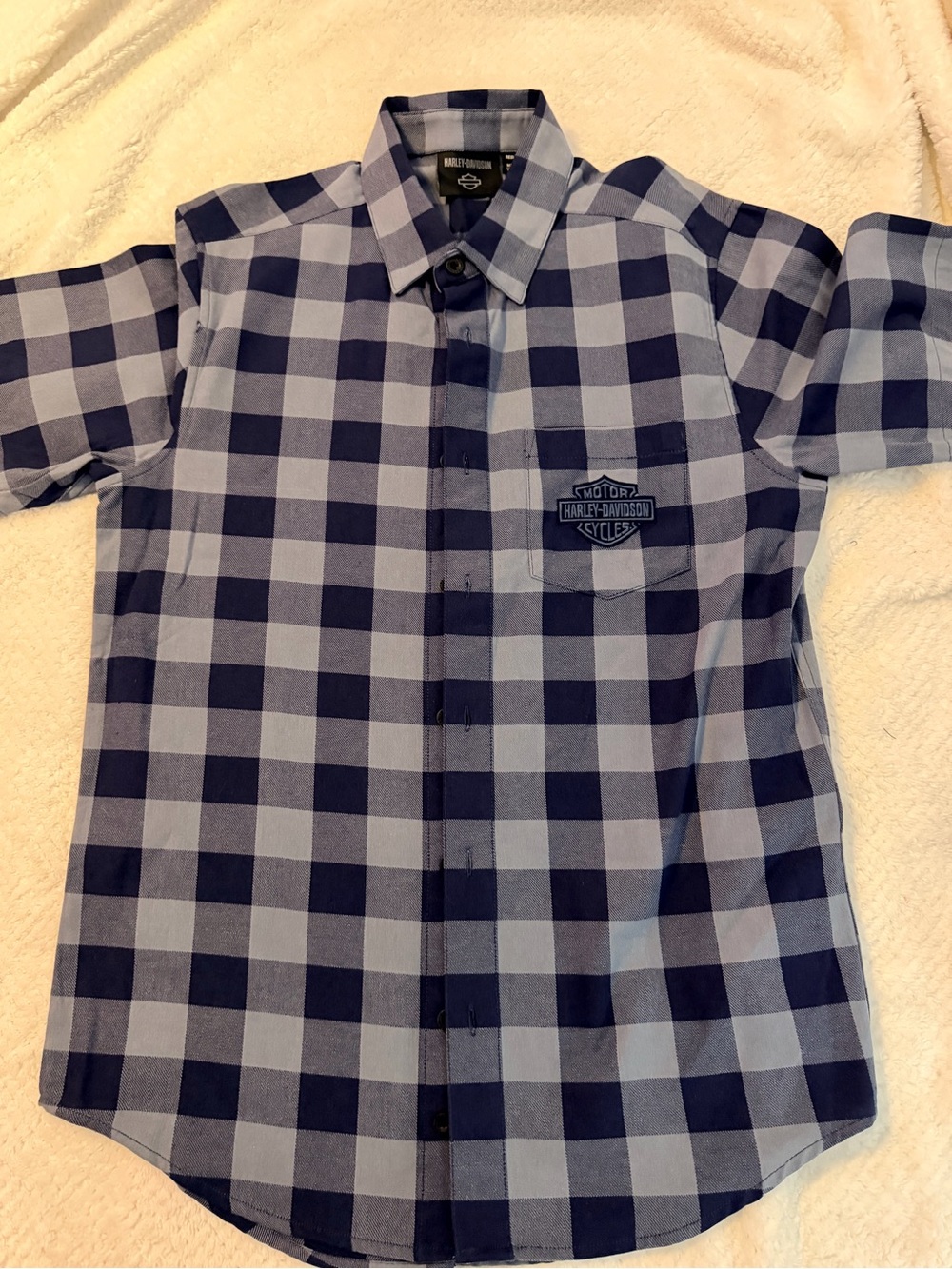 Harley-Davidson Men’s Navy and Light Blue Plaid Button-Down Shirt